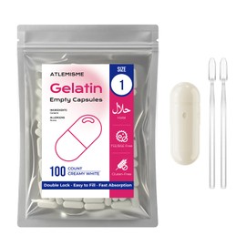 Empty Gelatin Capsules Size 1 (100 Count, Creamy White) – Ideal for DIY Filling with 2 Spoons