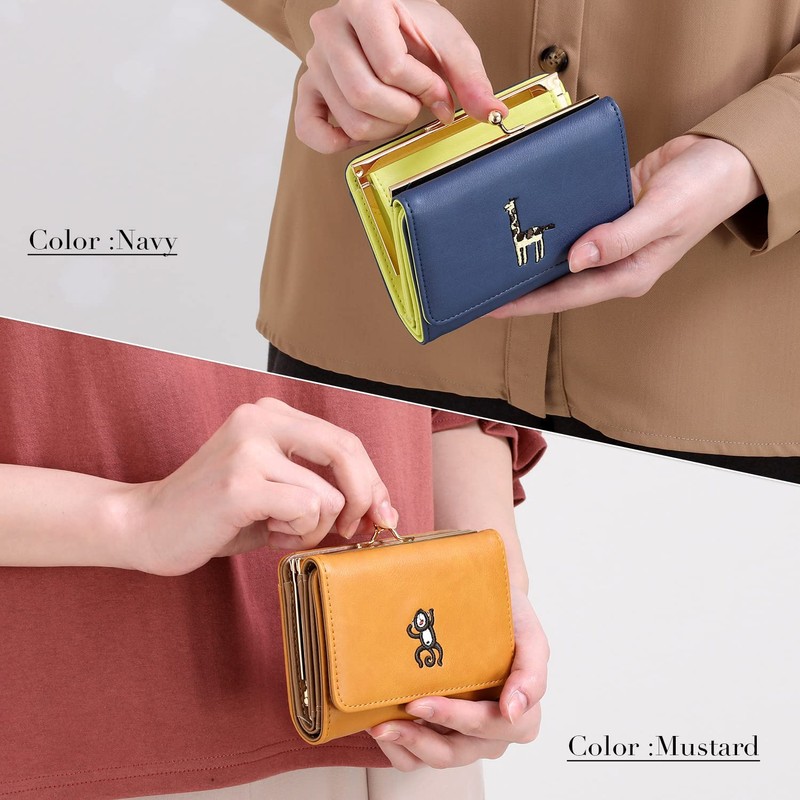 Naru Animal Embroidery Clasp Purse Trifold Wallet Mini Wallet Ladies