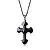 COAI Womens Mens Stainless Steel Chain Religious Cross Black Obsidian