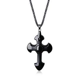 COAI Womens Mens Stainless Steel Chain Religious Cross Black Obsidian Stone Pendant Necklace