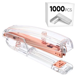 Office Desk Stapler with 1000 24/6 Staples, Transparent Clear Durable Acrylic Fashion Shape, for Office Home School - Rose Gold Color