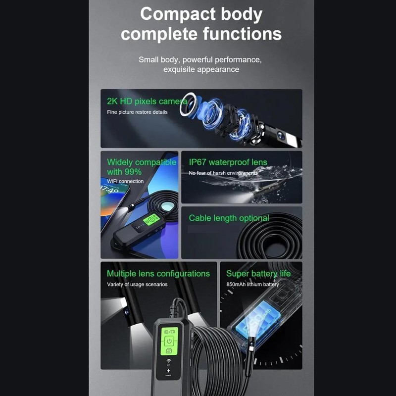 Dual Lens Endoscope IP67 Waterproof High Definition Wireless WiFi Remote