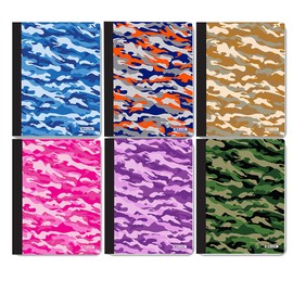 BAZIC Composition Book College Ruled, 100 Sheets Camouflage Notebook, Designed JournalComp Lined Notebooks for Office School, Assorted Color, 6-Pack