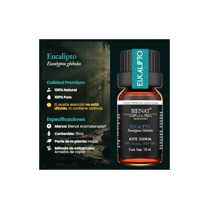 Bienat | Aceite Esencial de Eucalipto 10mL Natural | Difusor