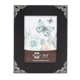 Prinz Palais Black Solid Wood Frame with Black Nickel Metal Accents, 5 by 7-Inch