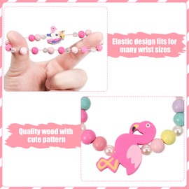 RosewineC Pack of 10 Wooden Children's Jewellery Set, Girls Jewellery Necklace and Bracelet Set, Rainbow and Unicorn Beads, Wooden Chain, Pearl Necklace for Children, Girls, Princess Girls Dress Up