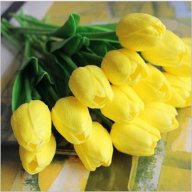 SHINE-CO LIGHTING Artificial Tulips 10Pcs Real Touch Fake Tulips PU Flower Arrangement Bouquets for Home Party Decoration (Yellow)