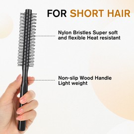2 PCS Small Round Hair Brush for Blow Drying, Mini Quiff Roller Styling Brush with Nylon Bristles, Portable Travel Hairbrush for Short Wet or Dry Hair, Bangs, Men & Women (Black)