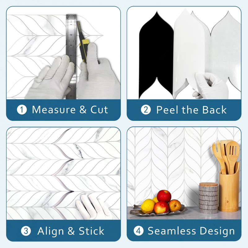 sunwings 10 PCS Peel and Stick Leaf Waterjet Backsplash Self
