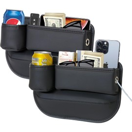 PLEW Anti-Drop Car Seat Gap Filler Organizer, Premium Leather Console Organizer, Easy Access to Phone/Keys, Universal Fit for Car SUV Truck Multi-Purpose Essentials Organizer(2PC)