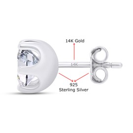 SAVEARTH DIAMONDS 14K White Gold Post 2ct 6.5mm Round Cut Lab Created Moissanite Stud Earring Sterling Silver Push Back for Women