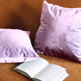 Set of 2 Soft Velvet Cushion Covers 45 x 45 cm 18 x 18 Inches Plain Square Cushion Covers for Chairs Living Room Bedroom with Invisible Zipper 2 Pack Lilac