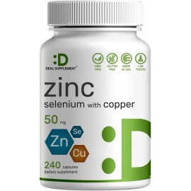 Zinc 50mg with Selenium 200mcg + Copper, 240 Capsules, 8 Month Supply, 3 in...