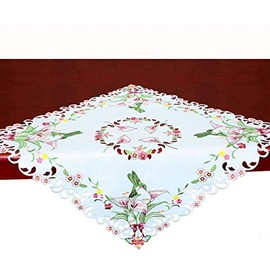 Simhomsen Embroidered Small Square Hummingbird Tablecloth, Topper, Table Cover for End Table, Tea Table, Coffee Table and Nightstand (33×33 inch)