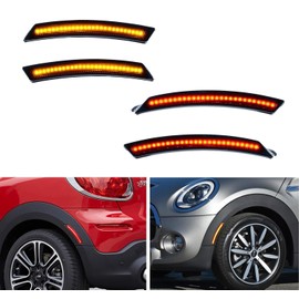 Yitoking 4 PCS LED Side Marker Lights Front and Rear Red Bumper Marker Lamps for 2008-2014 MINI Cooper R55 R56 R57 R58 R59 R60 R61 Reflectors Smoked Len, Replace Front Rear OEM Sidemarker Lamps
