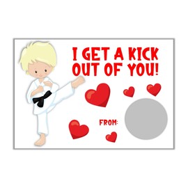 Valentines Day Karate Boy Scratch Off Card for Kids, DIY Valentine's Card, Class Valentine, Pack of 24 Cards with Envelopes