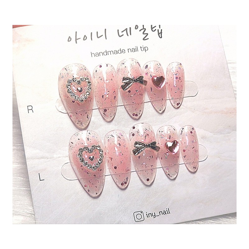 [In-Store Special Discount]Valentine Pink Glitter Handmade Nail Tips - Stiletto