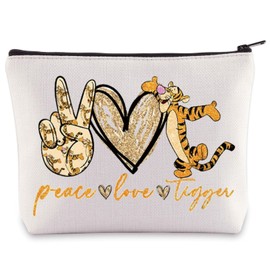 WZMPA Tigger - Bolsa de cosméticos para aficionados a la paz, amor, Tigger, maquillaje, bolsa con cierre, bolsa de Tigger Merchandise, Love tigger