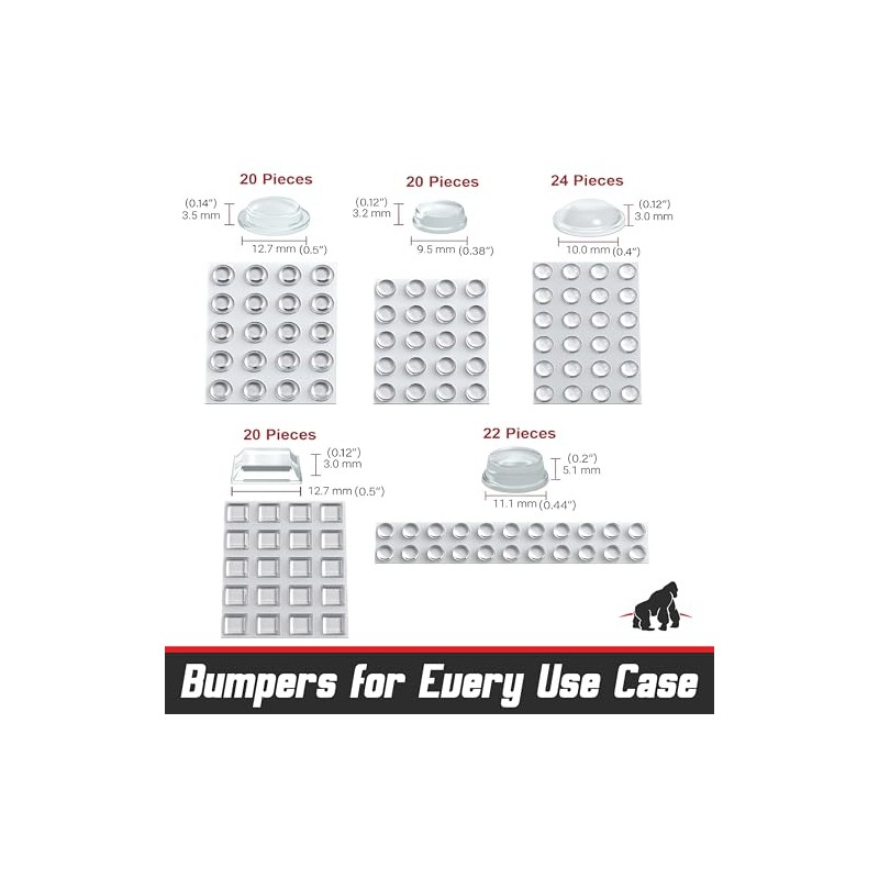 GorillaGrit Clear Adhesive Bumper Pads Combo Pack - 106 Pieces
