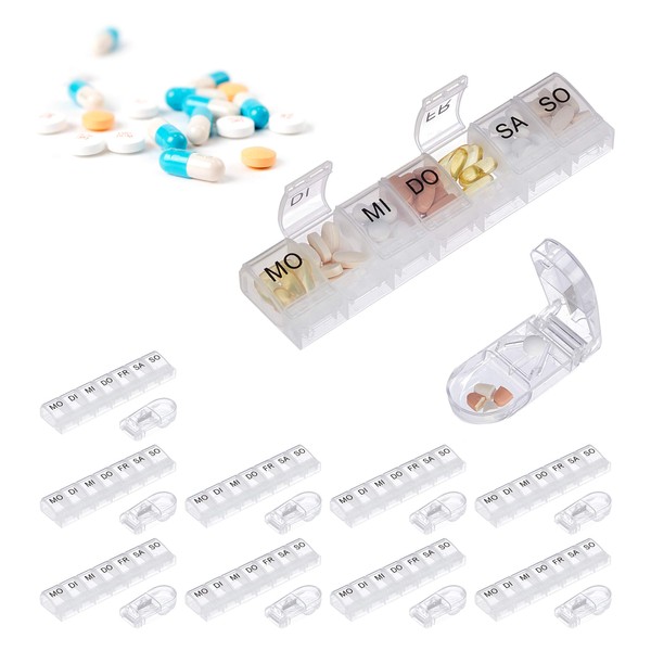 10 x 7 Day Medicine Box with Pill Cutter Home Travel Weekly Pill Box Transparent Black