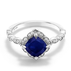 Gem Stone King 925 Sterling Silver Blue Sapphire Women's Solitaire Engagement Ring (2.34 Cttw, Cushion Cut 7MM, Available in size 5, 6, 7, 8, 9)