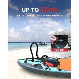 ZFOX 50PSI Paddle Board Pump, Portable Electric SUP Pump with Auto-Shutoff & Cooling Fan – Smart Inflation for Paddle Board, 9 Nozzles, HD LCD Display, 12V DC (Red-M) (Red-V2)