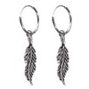 Creole Earrings 925 Silver with Feather Pendant, Sterling Silver, No