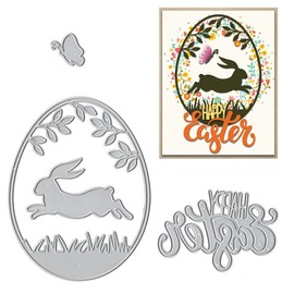 Hying 2 PCS Easter Bunny Words Cutting Dies for Card Making and Photo Album Decorations, Rabbits Eggs Frame Dies Cuts Happy Easter Words Dies Stencils Embossing Template for DIY Scrapbooking Craft