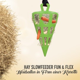 Hay Slowfeeder Fun & Flex Root - Hay Feeder for Horses - Suitable for Grazing Animals - Against Stable Decay - Promotes Health - Up to 1 kg Hay - Diameter 22 cm - Green