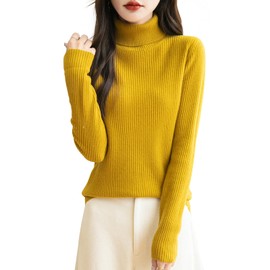 Chanyarn Women's 100% Merino Wool Turtleneck Sweater 2025 Fall Winter Long Sleeve Warm Soft Ribbed Knit Pullover Sweater (Maple Leaf,S)