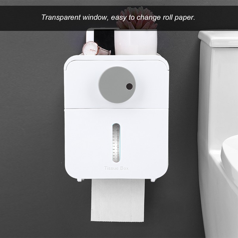 Waterproof WallMounted Toilet Roll Paper Rack Holder with Top Shelf