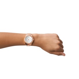 Fossil Uhr für Damen Stella, DreizeigerDatumswerk, 30 mm roségoldenes Edelstahlgehäuse mit Edelstahlarmband, ES5136
