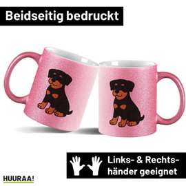 Huuraa Glitzer Kaffeebecher Rottweiler Rotti Comic Geschenk 330ml Pink Rottweiler Mitbringsel