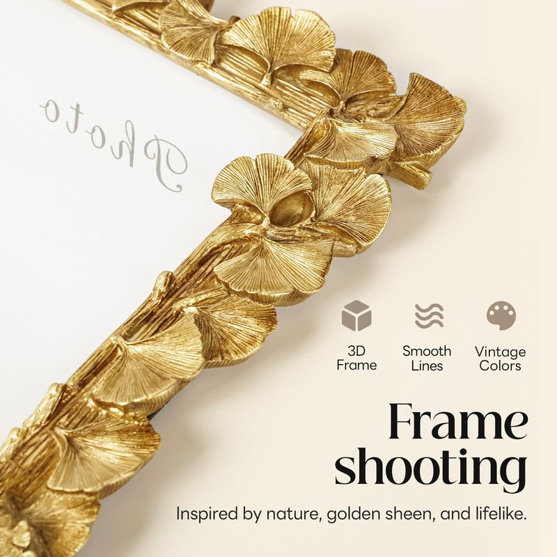JOJOWISE 4x4 Picture Frame, Gold Ornate Leaf Texture Handmade Resin