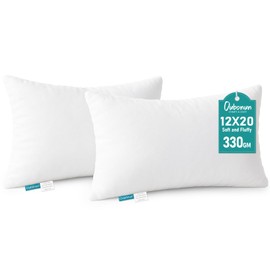Oubonun 12 x 20 Throw Pillow Inserts - Soft, Plush & Decorative Down Alternative Pillows for Couch Sofa Bed, Machine Washable - White, Pack of 2