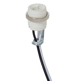 B&P Lamp Candelabra Base E12 Porcelain Threaded Socket with Ring and Wire Leads