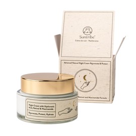 Suntribe Bio-Nachtcreme mit Hyaluronsäure, Retinol & Niacinamid / 50 ml - 3x Anti-Aging, 100% Natürlich - Feuchtigkeitsspendend, Arganöl & Aloe Vera - Nicht fettend, Parfümfrei, Vegan