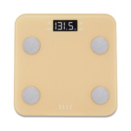 ELLE Digital Body Weight Scale with BMI Analyzer and 7 Fitness Indicators, Gold, LCD Display, 400 lbs Capacity, Tempered Glass Platform