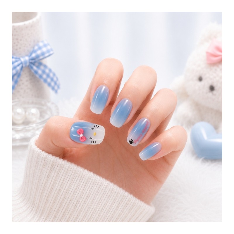 Lovely Cat Handmade Nail Tips - Almond M / 러블리