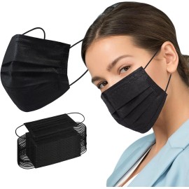 Altatac 100 PCS Disposable Face Masks Black 3 Ply Earloop Breathable Mouth Cover 🚀🚀🚀