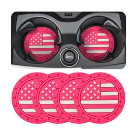 Osilly Car Cup Holder Coasters, 4 Pack American Flag Insert Car Cup Coaster, 2.75 Inch PVC Anti Slip Shockproof Embedded Drink Mat, Car Interior Decoration Accessories for SUV, Truck(Rose Red)