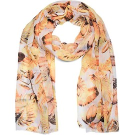 styleBREAKER 01016186 Women's Scarf with Palm Trees Leaves Pattern and Fringes, yellow