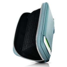 QUARE Card Case, Card Holder, Coin Purse, Mini Wallet, Men's, Large Capacity, Compact, Small, Skimming Prevention, Genuine Leather Coin Case (Peacock Blue)