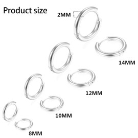 8 Pairs Small Silver Hoop Earrings,Surgical Stainless Steel Mens Silver Hoop Earrings for Men Women,Cartilage Nose Lip Rings Hypoallergenic Thin Lightweight 8mm,10mm,12mm,14mm for Girls Boys Unisex