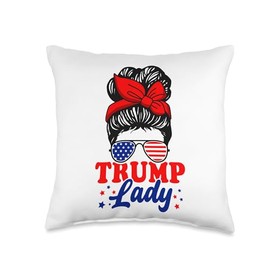 Trump Lady Inauguration Day 2025 Messy Bun American Flag Throw Pillow
