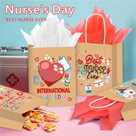 LANCU 24PCS Nurse Gift Bags with Tissue Paper Bulk Nurses Week Gift Bags Best Nurses Ever Small Nurse Appreciation Week Craft Bags with Handle for Nurse Party Favors