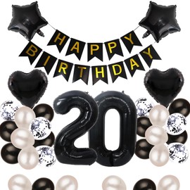 20th Birthday Balloons, Balloons, Decoration Set, Number Balloons, 20, Happy Birthday Garland, Heart Balloons, Confetti Balloons, Birthday Balloons, For Adults, Boys, Girls, Black