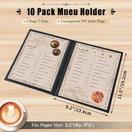 FLKQC Restaurant Menu Covers Holders 8.5" x 11" | Pack of 10 Synthetic Leather Double Fold Panels 4 View with PVC Cover for Wine List, Drinks (10, Double Fold Panels 2 View (8.5 x 11 inch))
