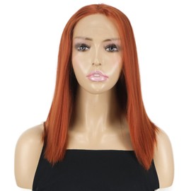 onemily 14 Inch Ginger Bob Lace Front Wigs Fashion Lady Synthetic Straight Glueless Bob Cut Wigs For Women(Ginger Orange)