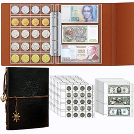 Ettonsun Coin Collection Book Holder for Collectors, 200 Pockets Coin Collecting Album & 30 Sleeves Paper Money Currency Display Storage Case for All Coin Collection Supplies (Black)